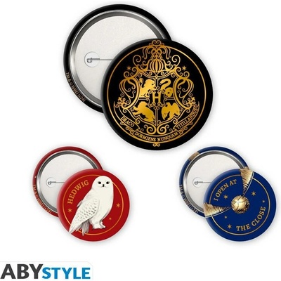 ABYstyle sada odznaků Bradavice zlatonka a Hedvika Harry Potter