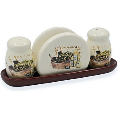 СОЛНИЦА 2 БР. И САЛФЕТНИК С ПОСТАВКА 22/6.5/8.5СМ. ДЕКОР (s5007-4)