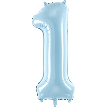 PartyDeco Fóliový balón narodeninové číslo 1 svetlomodrý