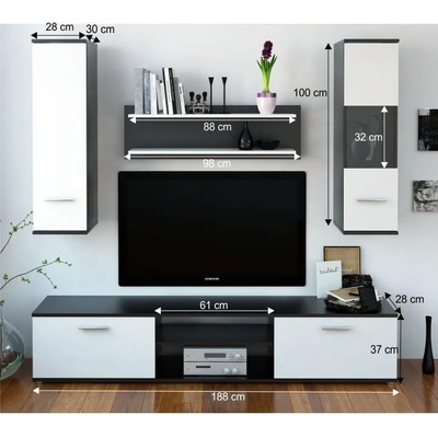 Холна секция Waw 188 cm черно с бяло