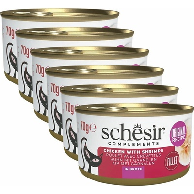 Schesir cat kuracie s krevetami vo vývare 6 x 70 g