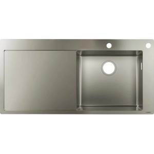 Hansgrohe Кухненска мивка Hansgrohe S71 от неръждаема стомана 104.5x51 см с десен отцедник и отвор за бутон (43307800) Мивка за вграждане