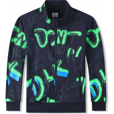 Kugo mikina MM9852 tmavo modrá / zelené nápisy