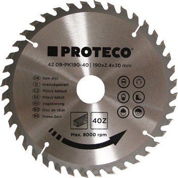 Proteco 09-PK190-40 kotouč pilový SK 190x2.4x30 40z + redukce 30/20 mm 42.09-PK190-40