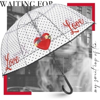 Дамски прозрачен автоматичен голф чадър Perletti Time 26071, Love