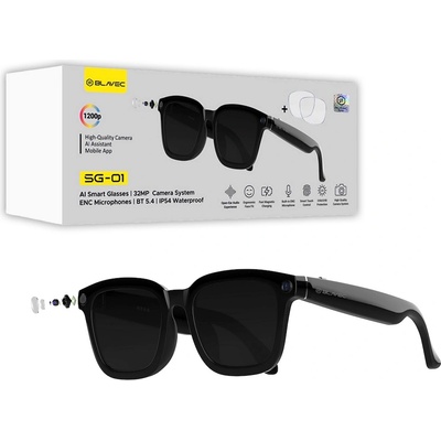 Blavec Смарт слънчеви очила с вграден AI асистент и камера - Blavec AI Smart Glasses SG-01 (черен) (SG01-B)