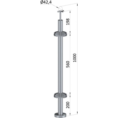 Nerezový sloup, vrchní kotvení, výplň: sklo, rohový: 90°