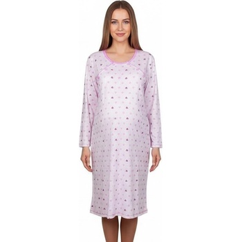 Нощница за кърмене с дълъг ръкав в бяло на сърца