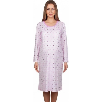 Нощница за кърмене с дълъг ръкав в бяло на сърца