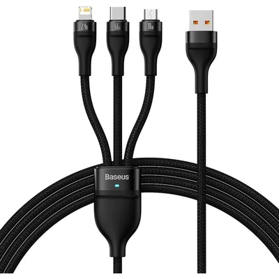 Baseus Кабел за данни 3в1, USB, 66W, 1.2m - Baseus Flash Series 2 (CASS040001) - черен