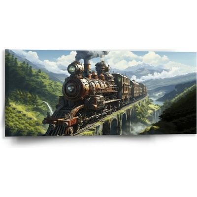Sablio Obraz Parná lokomotíva na viadukte - 110x50 cm