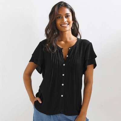 Halenka se sámky a krátkými rukávy černá – Zboží Dáma