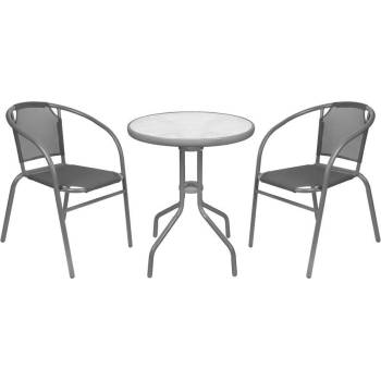 ST Leisure Equipment Set balkónový BRENDA, šedý, stôl biely 72x59 cm, 2x stolička 60x71 cm