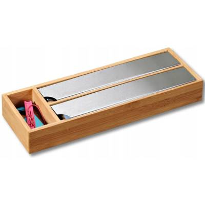 Kesper Dřevěný organizér na fólie s řezačkou Triple, 39,5x13x5,5 cm
