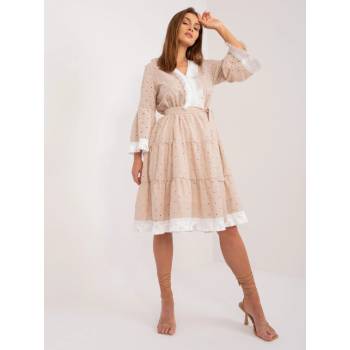 BASIC Béžové prolamované volánkové šaty -lk-sk-509606.70-beige