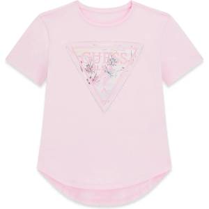 GUESS Бледо розова асиметрична свободна тениска за момиче с цветно лого Guess