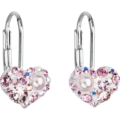 Pavona stříbrné náušnice visací s krystaly Swarovski růžové srdce 31125.9