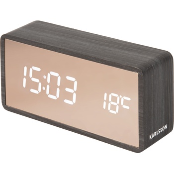 Karlsson Часовник и будилник Copper Mirror LED Wood черен (KA5878BK)