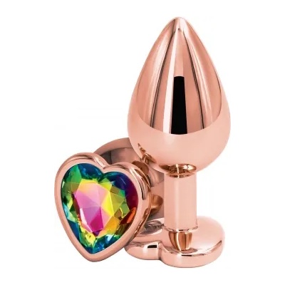 NS Novelties Метален анален разширител с многоцветен кристал-сърце Rear Assets розово злато М