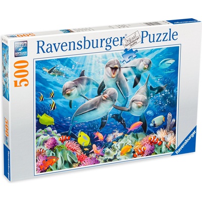 Ravensburger Пъзел Ravensburger от 500 части - Делфини в кораловия риф (14710)