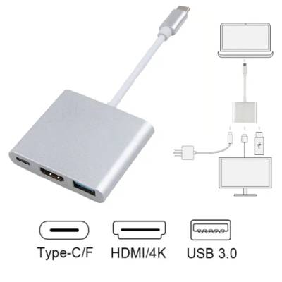 Адаптер 3 в 1, USB Type-C към USB-C, HDMI, USB 3.0