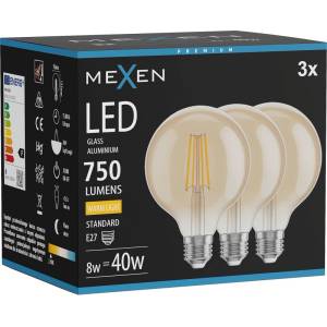 Mexen Vintis 3x LED лампа с нажежаема жичка E27, G95, 8W, Топла - 2700K, 750 lm, кехлибар (L157-E27-0827-50x03)