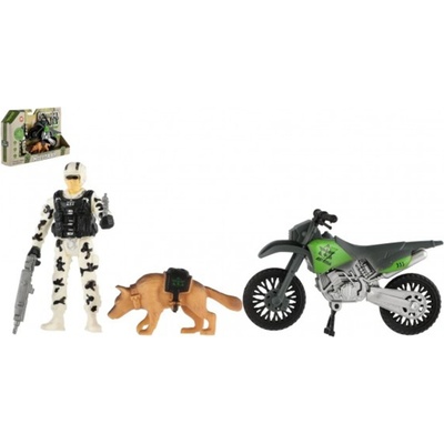Teddies Vojenská sada - Motorka, voják, pes s doplňky