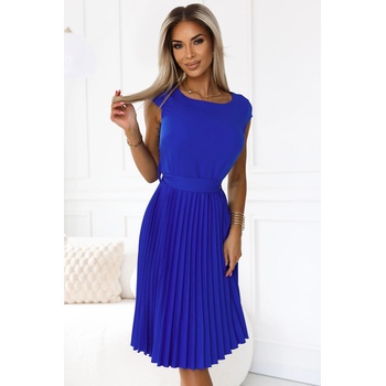 Numoco Елегантна миди рокля с къс ръкав в турско синьо 311-16nmc-2415 - Син Турско син, размер xs