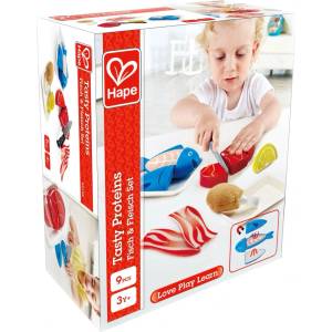 Hape Дървен комплект Hape - Продукти за рязане, Риба и месо, 9 части (H3155)