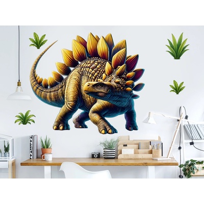 Nalepte.cz Stegosaurus textilní prelepiteľná nálepka na stenu list 45 x 40 cm