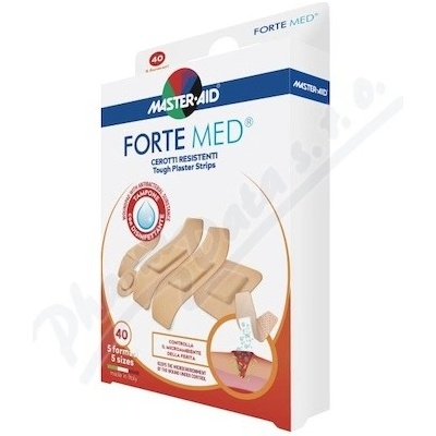 Master Aid Forte Med Pevné vodeodolné náplasti s antiseptickým vankúšikom 5 veľkostí 40 náplastí