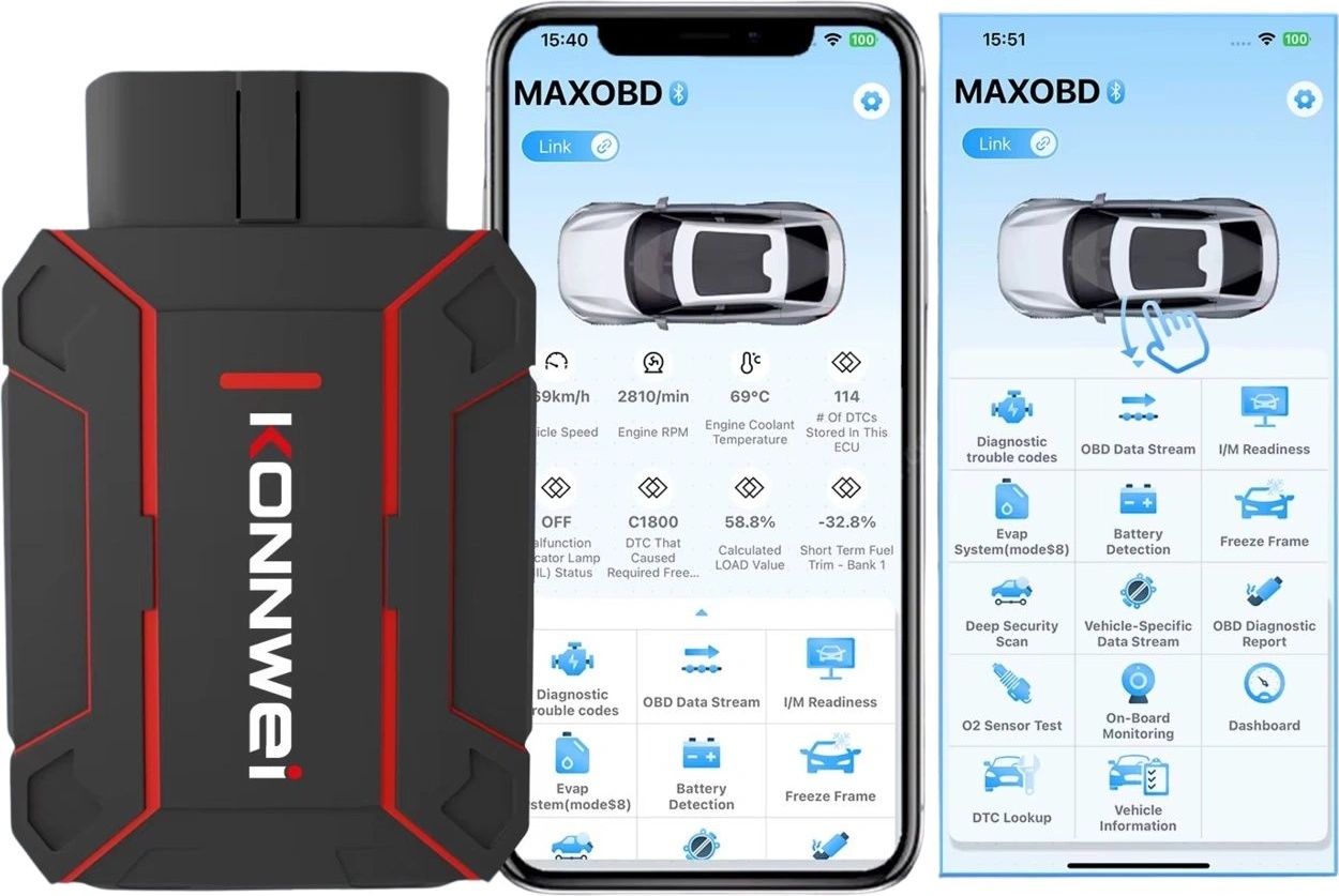 Konnwei MAXOBD Car All System автодиагностика OBD2, приложение MAXOBD Mobile за Android и iOS (MAXOBD)