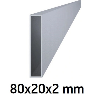Hliníkový jekl obdélníkový 80x20x2 mm 3m +/- 5mm (AL-80x20x2-3)