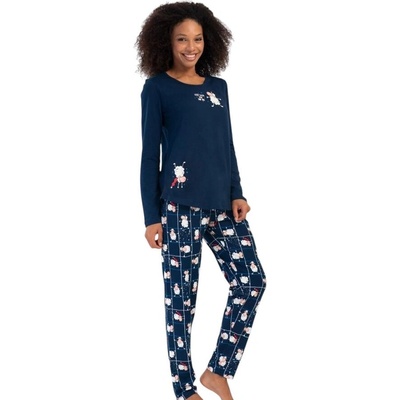 Дамска памучна пижама в тъмносиньо с овчици