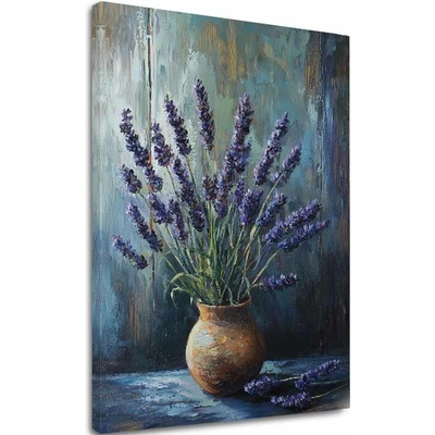Obraz levanduľová harmónia | Pokoj v hlinenej váze | dokončené rukou umelca - 60x90 cm
