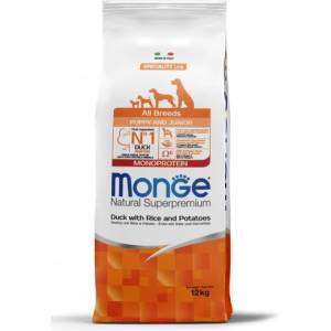 Monge Natural Superpremium All breeds Puppy and Junior Monoprotein Duck with Rice and Potatoes - пълноценна суха храна за подрастващи кученца от всички породи с патешко, ориз и картофи - 12 кг, Италия - 104