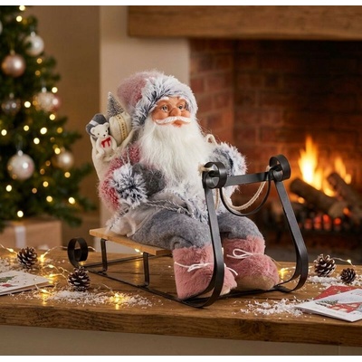 MagicHome Dekorácia Vianoce Santa na sánkach sivo ružový 46 cm