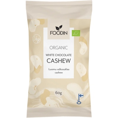 Foodin Raw kešu oříšky v bílé čokoládě bio 60 g