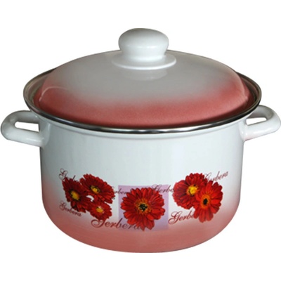 22 см (4, 9 л. ) емайлирана тенджера с метален капак разцветка Гербери