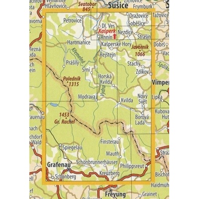 KČT 65 Šumava - Povydří a Národní park Bavorský les - nástěnná turistická mapa 60 x 90 cm Varianta: mapa v dřevěném rámu, Provedení: Ticiago bílý