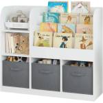 Ginger Home Детски органайзер Ginger Home Бял - етажерка с рафтове за книги и 3 текстилни кутии за играчки (JWTR-3458)