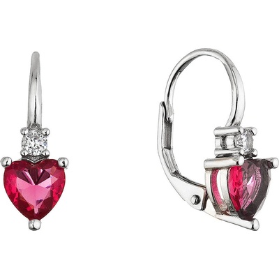 Evolution Group stříbrné visací náušnice srdíčka 11650.3 ruby