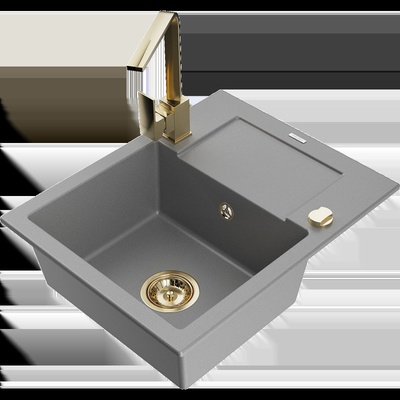 Enzo гранитна мивка с 1 камера с отцедник и кухненски смесител Rita, сив - 6506-71-670300-50 (6506-71-670300-50)