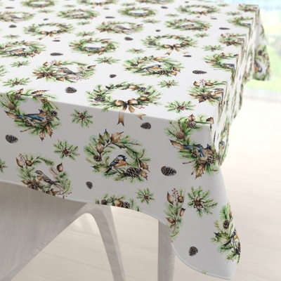 Biante Teflónový štvorcový obrus TF-103 Vianočné vence s vtáčikmi na bielom 110x110cm
