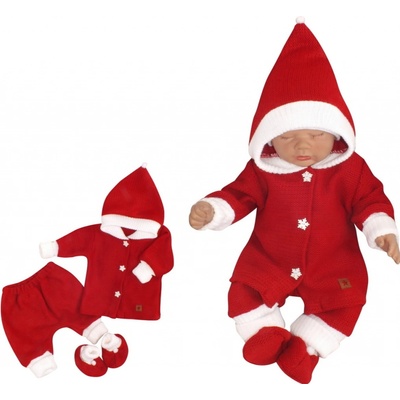 Z&Z 2-dielna sada Pletený overálok s kapucňou čiapočka Baby Santa červený