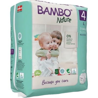 Еко пелени за еднократна употреба Bambo Nature - Размер 4, L, 7-14 kg, 24 броя, хартиена опаковка (1000021514)