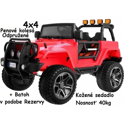 Joko Elektrické autíčko Jeep Monster 4x4 penové kolesá kožené sedadlo USB nosnosť 40kg + Batoh červená
