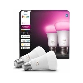 Philips White & Color Ambiance E27 LED light bulb, 1100lm, 16 million colors, dimmable LED light, bulbs controllable via app and voice, compatible with Amazon Alexa, pack of 2, new generation - 929003853502