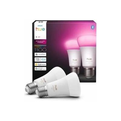 Philips White & Color Ambiance E27 LED light bulb, 1100lm, 16 million colors, dimmable LED light, bulbs controllable via app and voice, compatible with Amazon Alexa, pack of 2, new generation - 929003853502