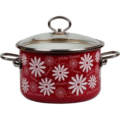 VITROSS 22 см емайлирана тенджера със стъклен капак vitross разцветка Бели цветя (012994)